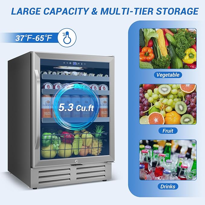 24" Beverage Refrigerator Undercounter | 180 Can Capacity | Built-In - Image 2