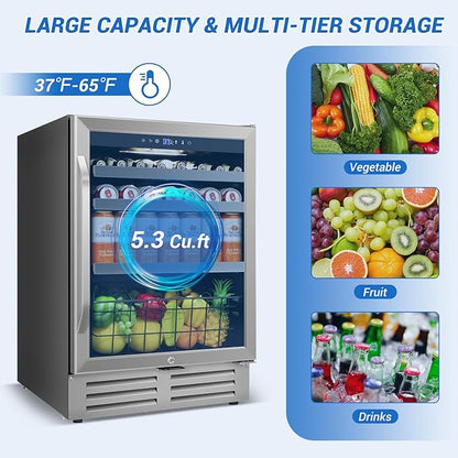 24" Beverage Refrigerator Cooler Under Counter, 180-Can Capacity, 24 Inch Wide - Image 2