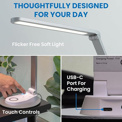 Mount-It! LED Desk Lamp with Wireless Charger and USB-C Charging Port, Dimmable - Image 6