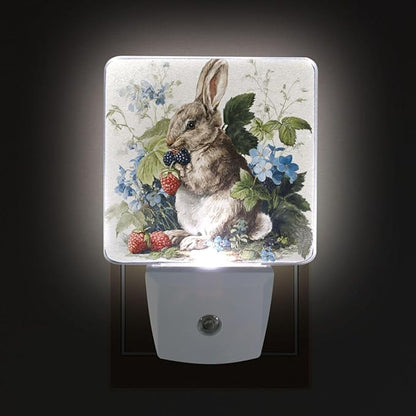 Pigsaly Led Night Light Watercolor Rabbit Strawberries Night Light Plug in Wall - Image 4