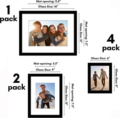 Americanflat Set of 7 Picture Frames with Shatter-Resistant Glass - Gallery Wall Frame Set with One 16x12, Two 9x12, and Four 6x8 Frames - Signature Collection - Black