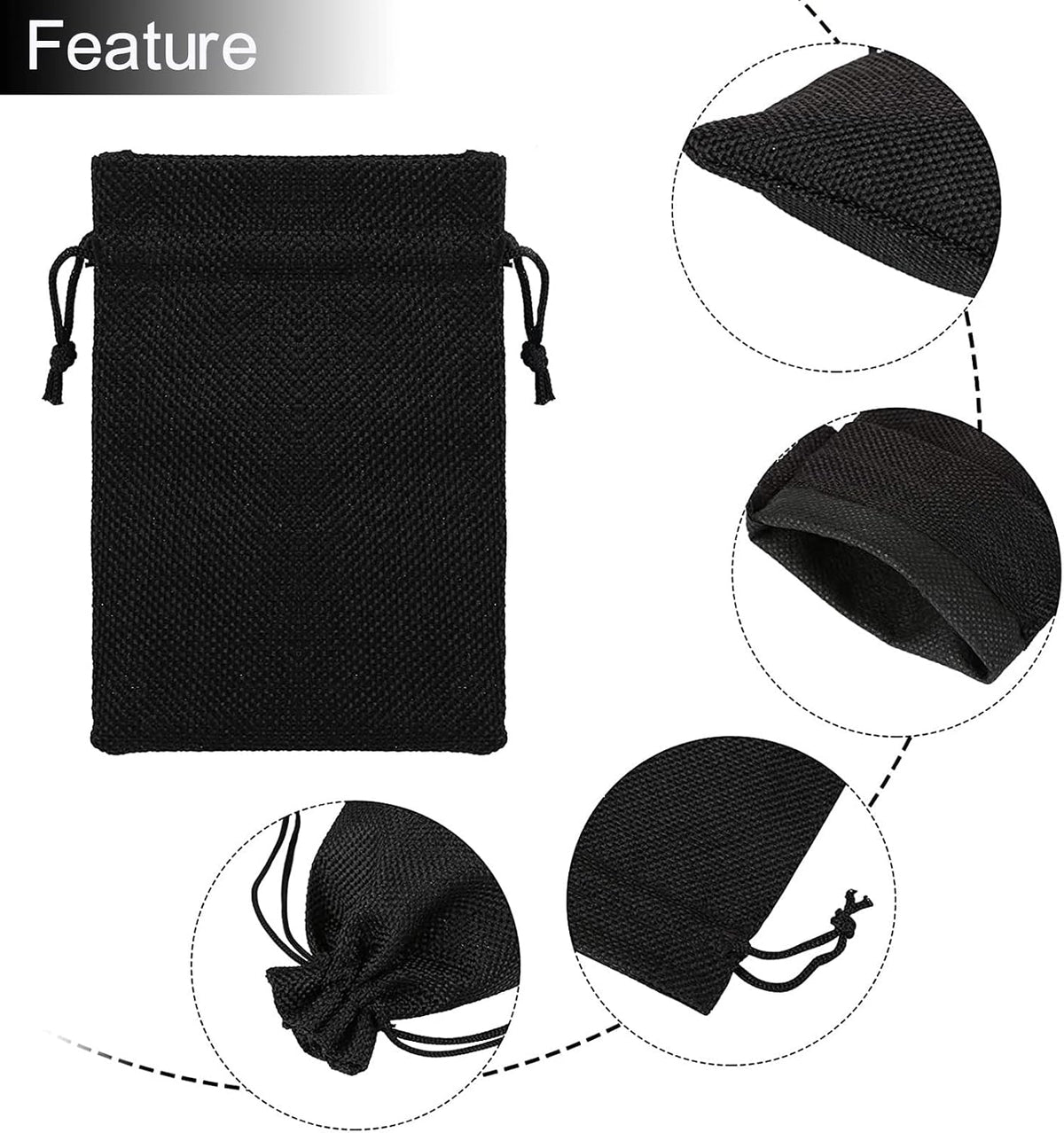 50Pcs Black Burlap Bags with Drawstring, 5.9x7.5 inch Jute Favor Sacks Linen ...