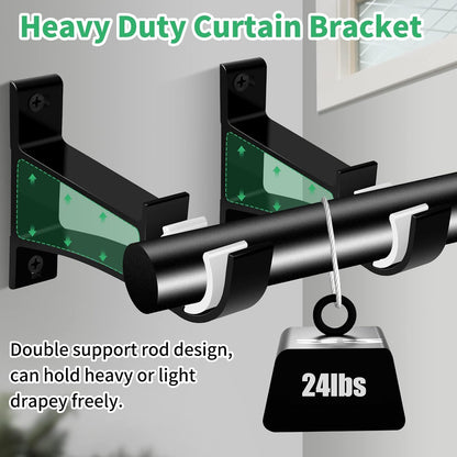 TOKPLNU Curtain Rod Bracket, Black 6 Pack Curtain Rod Holders Heavy Duty Curtain Rod Hooks Hangers for 1 Inch Drapery Rods, Single Curtain Rod Hanging Brackets for Wall