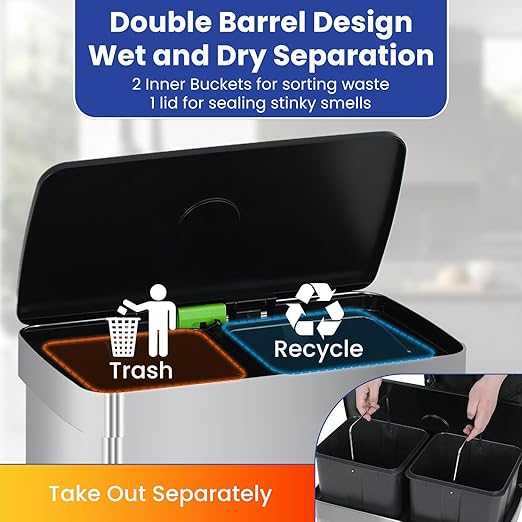 PayLessHere Dual Compartment Recycling Trash Can - Image 5