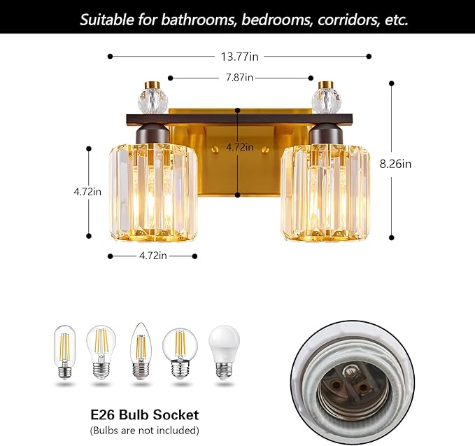FDPBY Bathroom Vanity Lights 2-Light Black Gold Modern Crystal Vanity Light - Image 5