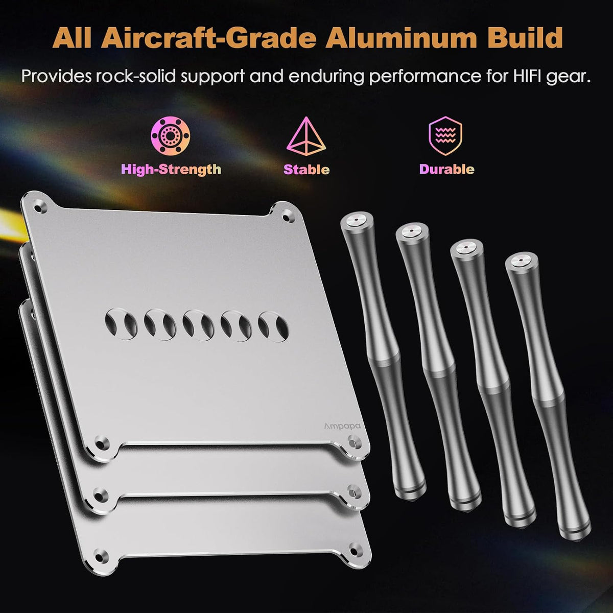 BK1 Desktop HiFi Stand: Aluminum Audio Rack A1 D1 Q1 Amplifier DAC Preamp wit...