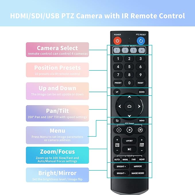 TONGVEO PTZ Camera HDMI/USB 10X Optical Zoom 60fps 1080P Video Conference Camera - Image 5