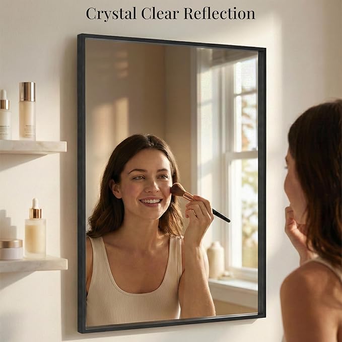 24''x36'' Matte Black Bathroom Mirror | Deep-Set Recessed Metal Frame | - Image 6