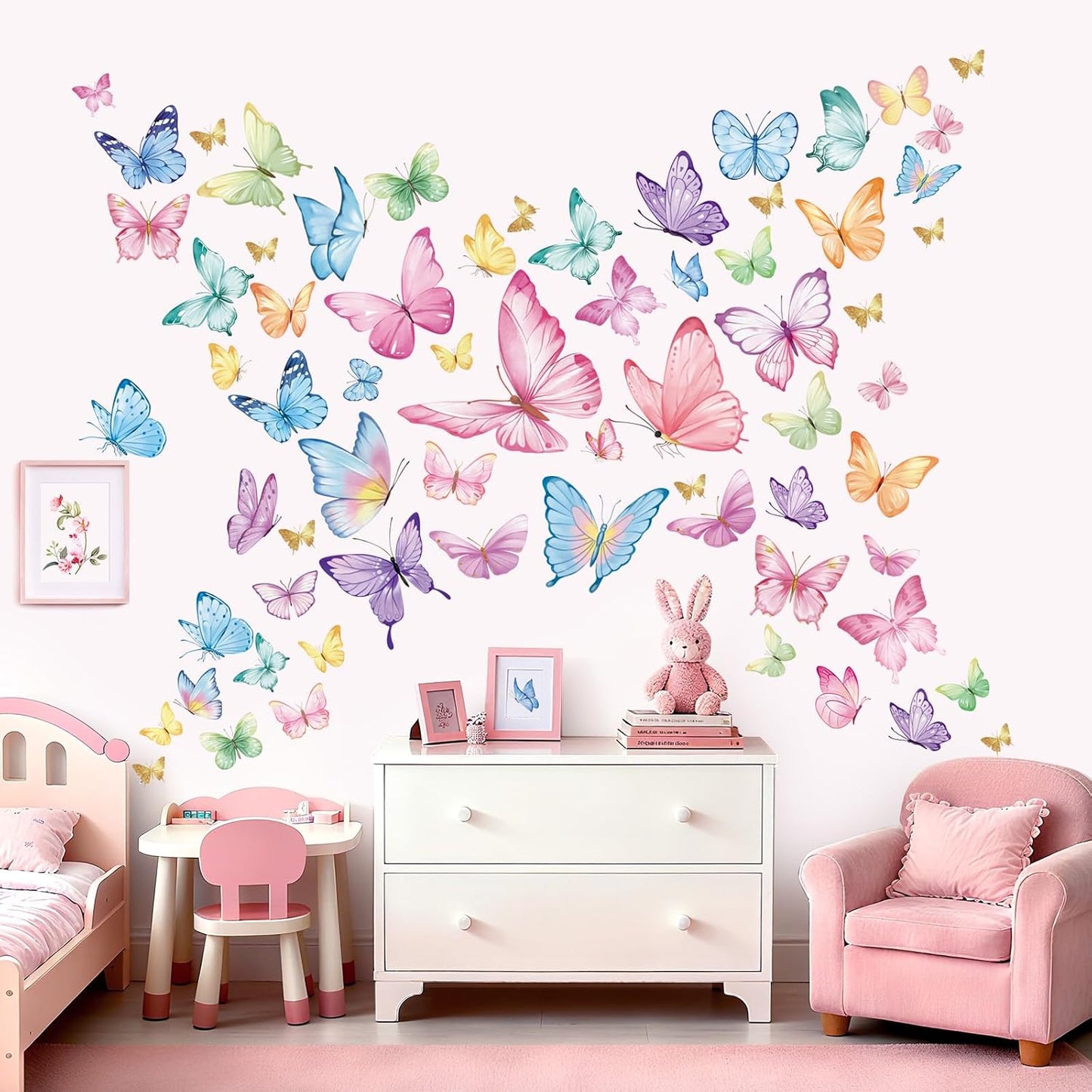 wondever Watercolor Butterfly Wall Decals Pink Butterflies Wall Stickers | Peel and Stick, Removable, Wall Art Decals, Wall Decoration, Kids Room, Girls Bedroom Baby Nursery Playroom Decor