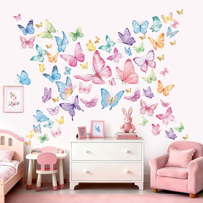 wondever Watercolor Butterfly Wall Decals Pink Butterflies Wall Stickers | Peel and Stick, Removable, Wall Art Decals, Wall Decoration, Kids Room, Girls Bedroom Baby Nursery Playroom Decor