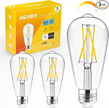 Hizashi LED Edison Bulbs, Equivalent 60W, Dimmable E26 LED Bulb, 3000K Soft by HIZASHI