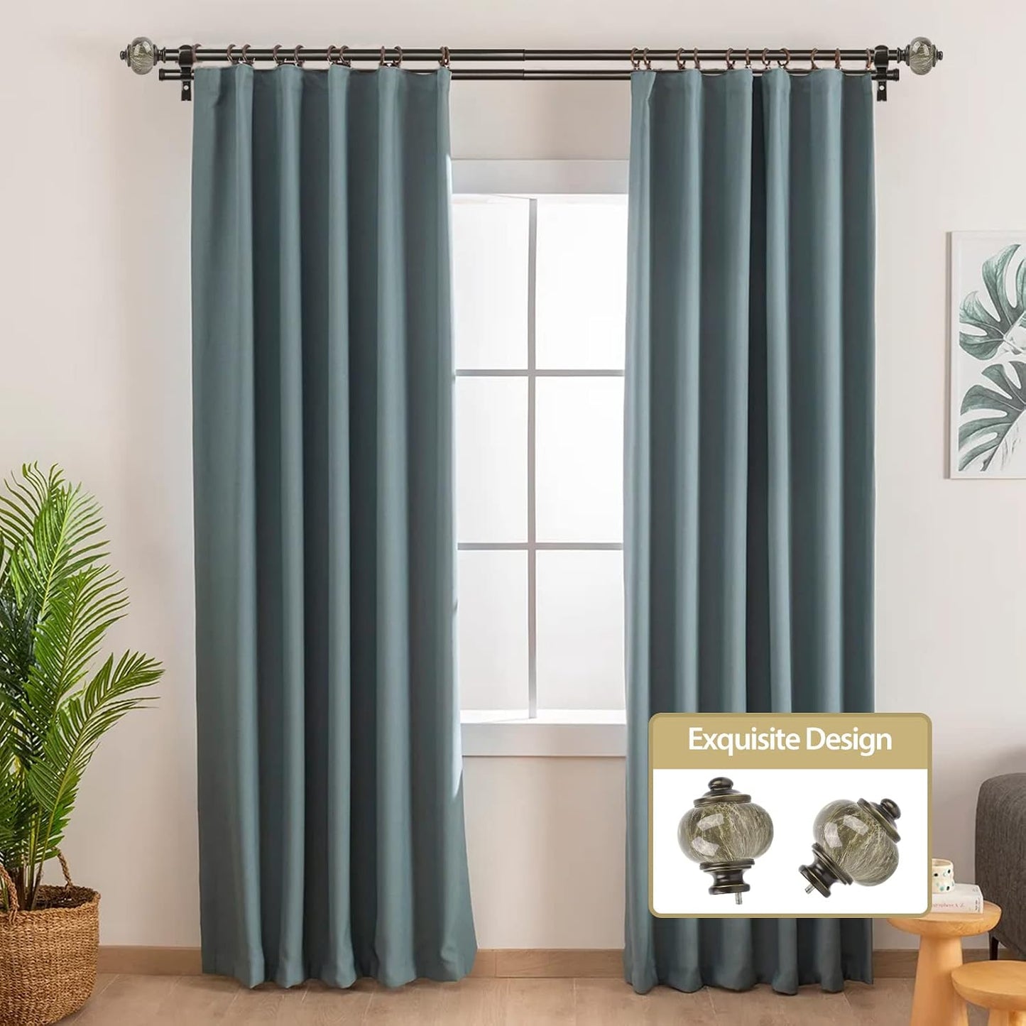 KAMANINA Double Curtain Rods for Windows 72 to 144 Inch, Adjustable, Bronze | Heavy Duty 1 Inch, Adjustable, Long Dual Drapery Rod for Living Room, Bedroom, Easy Install, Decorative Marbled Finials