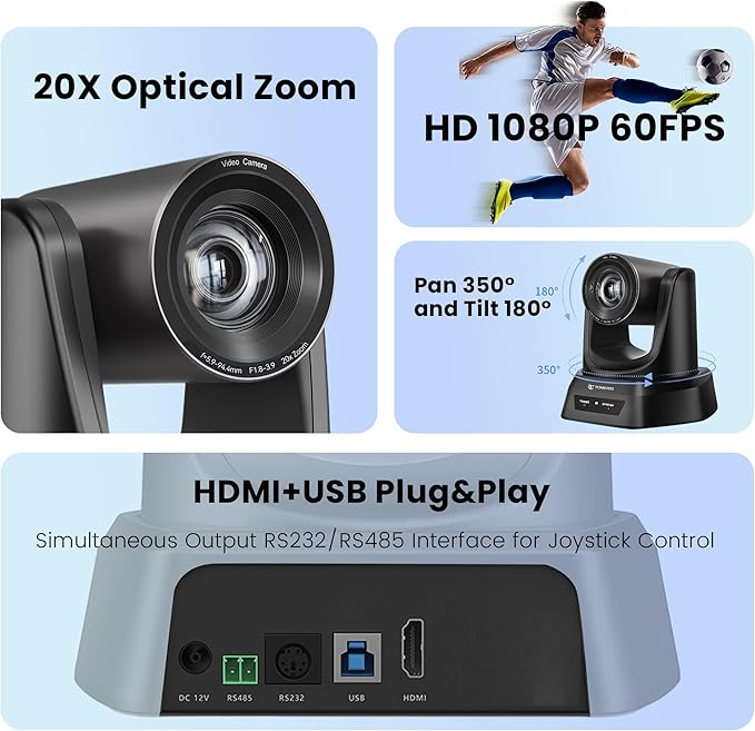 TONGVEO HDMI 20X Optical Zoom PTZ Conference Room Camera System, 1080P 60fps - Image 2