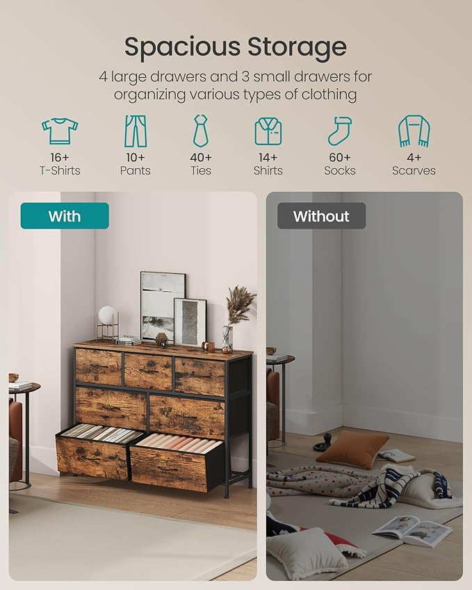 SONGMICS Dresser for Bedroom, Chest of Drawers, 7 Non-Woven Fabric Drawers - Image 4