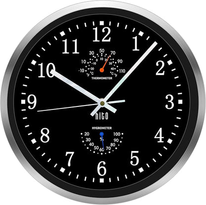 HITO 12 Inch Silent Wall Clock Battery Operated Non Ticking Glass Cover Silver by hito