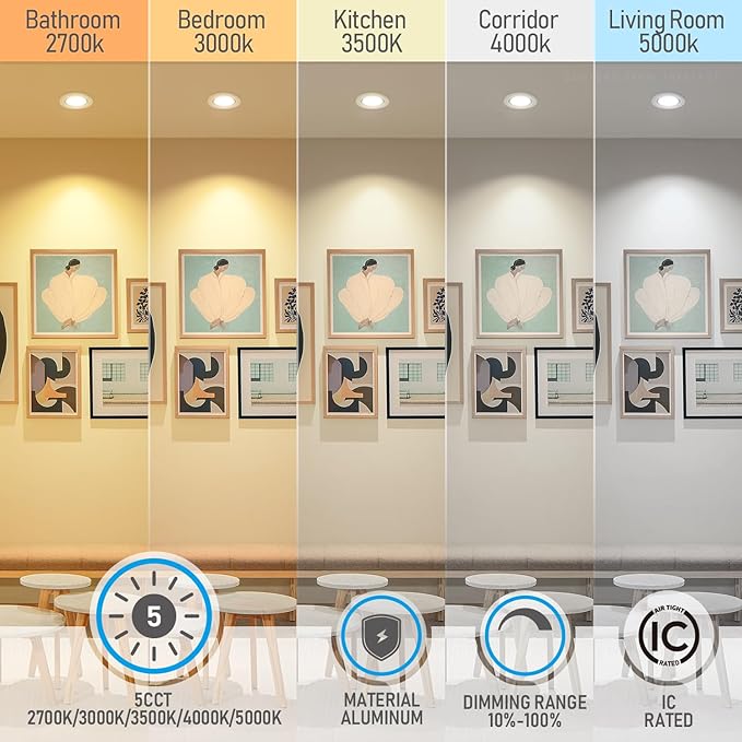 TORCHSTAR 8-Pack 5CCT 4 Inch Slim LED Recessed Lights - Image 4