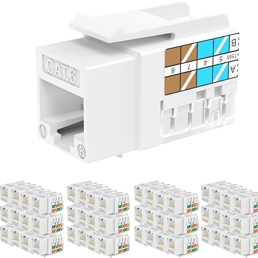 Rapink RJ45 Keystone Jack Cat6 10G Support, Keystone Jacks UTP 50 Pack by Rapink