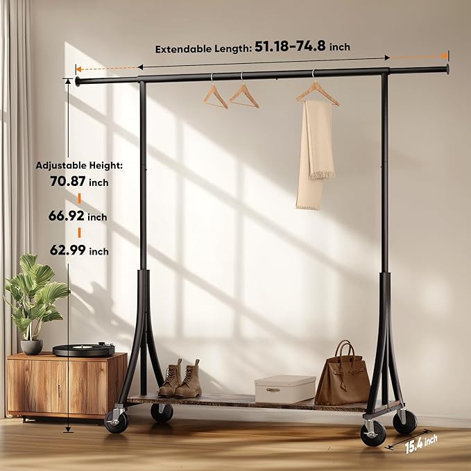 HOKEEPER Clothes Rack with Wood Shelves Height Adjustable Clothing Rack with - Image 8