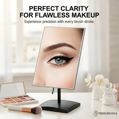 Large Adjustable Table Desk Mirror with Stand, 9.8" x 7" (Black) | Personal Face Mirror Fits Vanity, Bathroom Countertop, or Office Desktop with Stable Base for Styling, Makeup & Daily Care