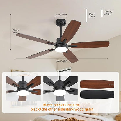 ARTPLAN 52" Ceiling Fan with Light and Remote, Noiseless DC Motor & Reversible - Image 9