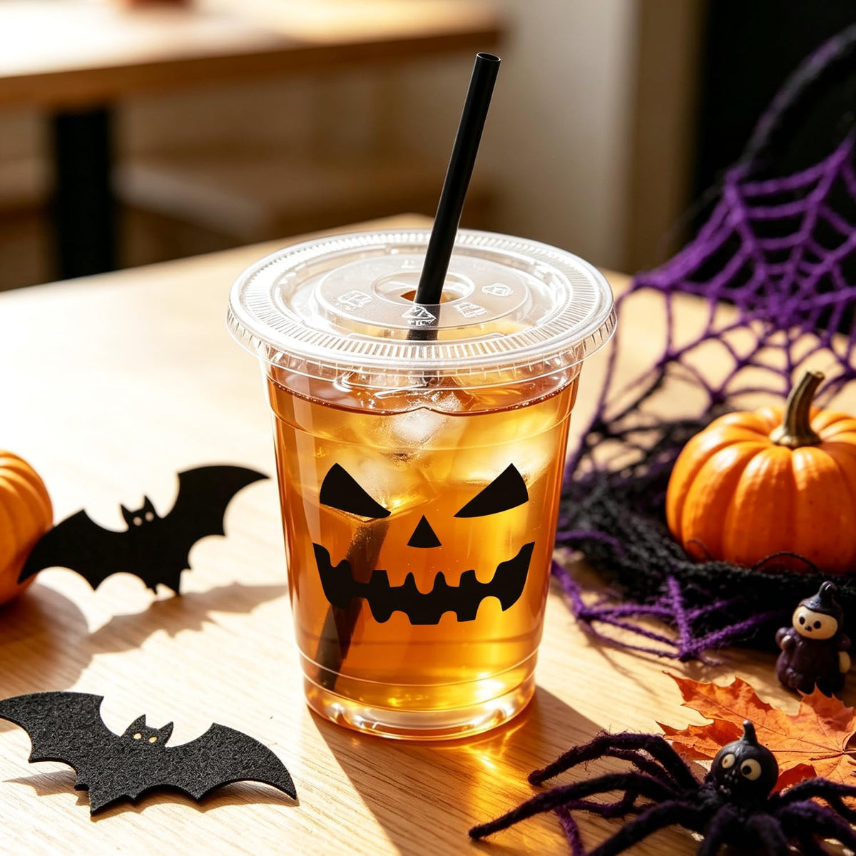 100pcs 12oz Halloween Disposable Plastic Party Cups with Lids & Straws Bulk