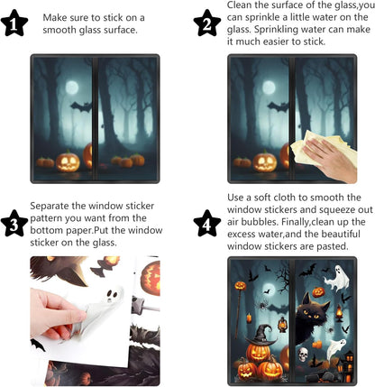 SULOLI 8 Sheets Halloween Window Clings, Scary Halloween Window Stickers Removable Double Sided Halloween Black Window Decals for Glass Window Halloween Decoration