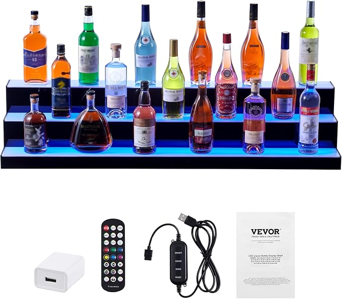 VEVOR LED Lighted Liquor Bottle Display, 3 Tiers 48 Inch Commercial Illuminated - Image 9