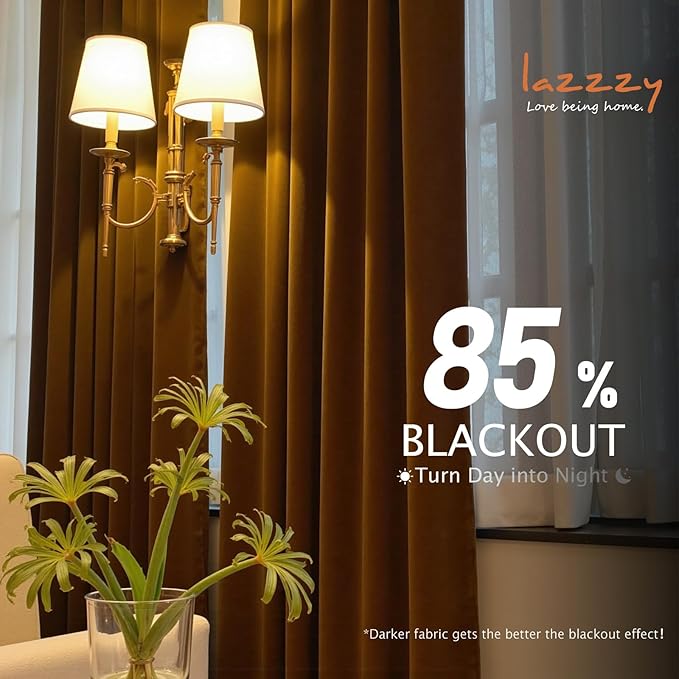 Lazzzy Velvet Blackout Curtains Thermal Insulated Room Window Drapes Super Soft - Image 7