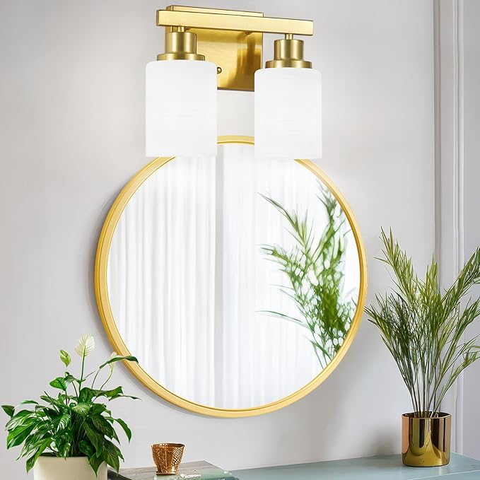 DIKAIDA Gold Bathroom Light Fixtures Over Mirror, 2-Light Modern Vanity Lights - Image 2