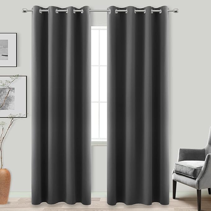 KOUFALL 95 Inch Blackout Curtains, Grommet Thermal Insulated Satin Polyester by KOUFALL