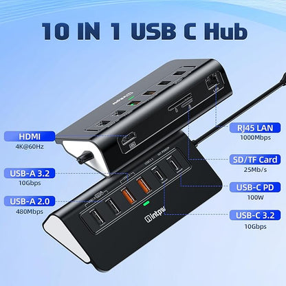 P9R PRO USB C Hub Ethernet, 10Gbps Laptop Docking Station 10-in-1 - Image 2