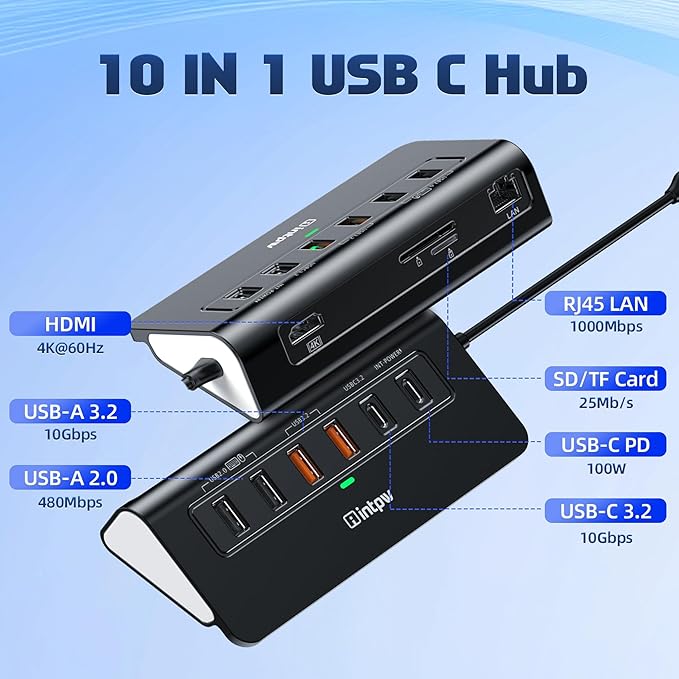 P9R PRO USB C Hub Ethernet, 10Gbps USB C Docking Station 10-in-1 - Image 2