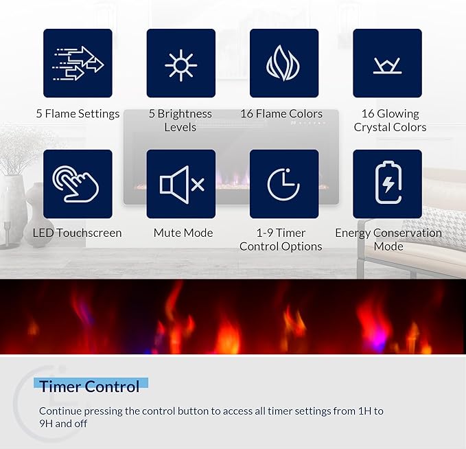 BELLEZE 36" Electric Fireplace Heater, 1400 W Recessed & Wall Mounted Electric - Image 5