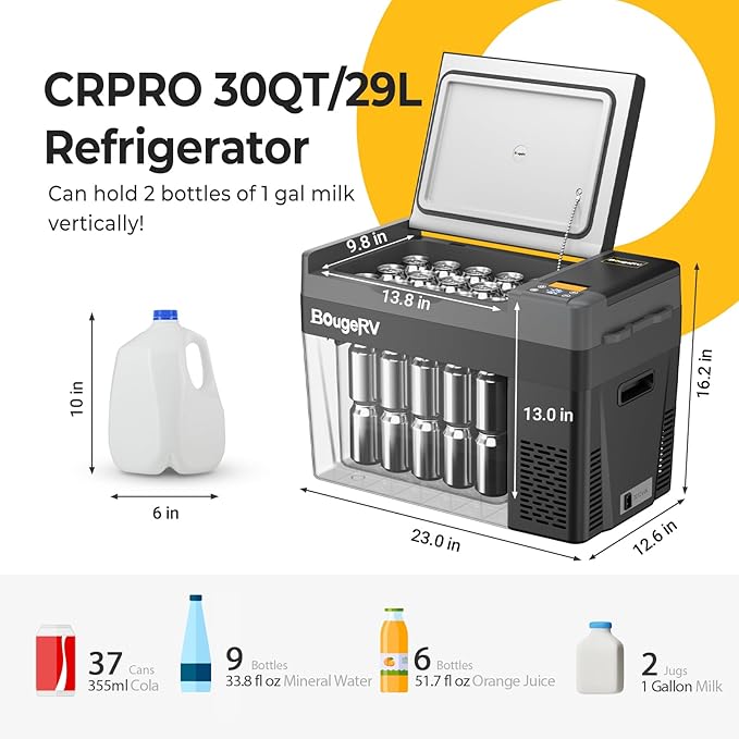 BougeRV 12 Volt Refrigerator, CRPRO 30 Quart 12V Car Fridge, Portable Freezer - Image 5