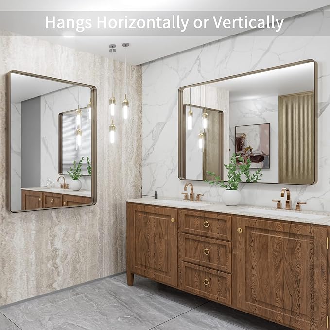 LOAAO 40”X36” Bronze Bathroom Mirrors - Image 4