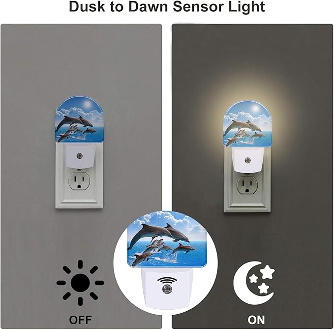 sndheke Jumping Dolphins Night Light Plug into Wall, 0.5w Energy Saving Sleep - Image 3