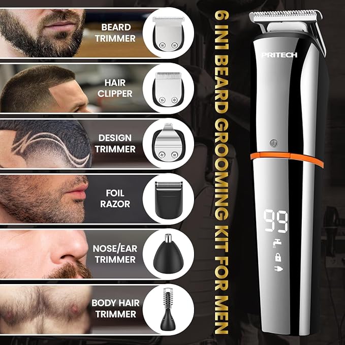 PRITECH Beard Trimmer for Men, 6 in 1 Hair Clippers Kit, Precision Cordless - Image 3