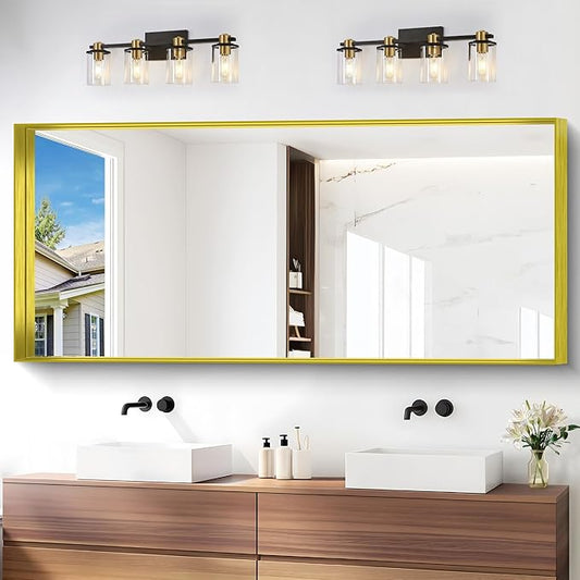 Gold Bathroom Mirror, 72x30 Inch Rectangular Framed Mirror, Large Wall Mounted by Unknown