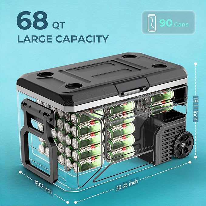 12V Portable Refrigerator, 68 Quart Dual-Voltage 12V/24V DC Car Cooler - Image 5
