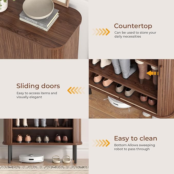 Shoe Storage Cabinet with Adjustable Shelves, 6-Tier Mid-Century Modern Shoe - Image 7