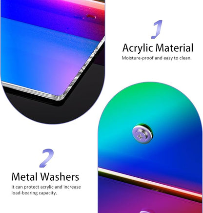 12 Inches Iridescent Acrylic Wall Shelves Set of 2, Wall Mounted Shelf - Image 5