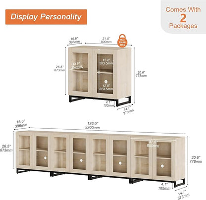 WAMPAT Modern TV Stand with Glass Doors - Image 2