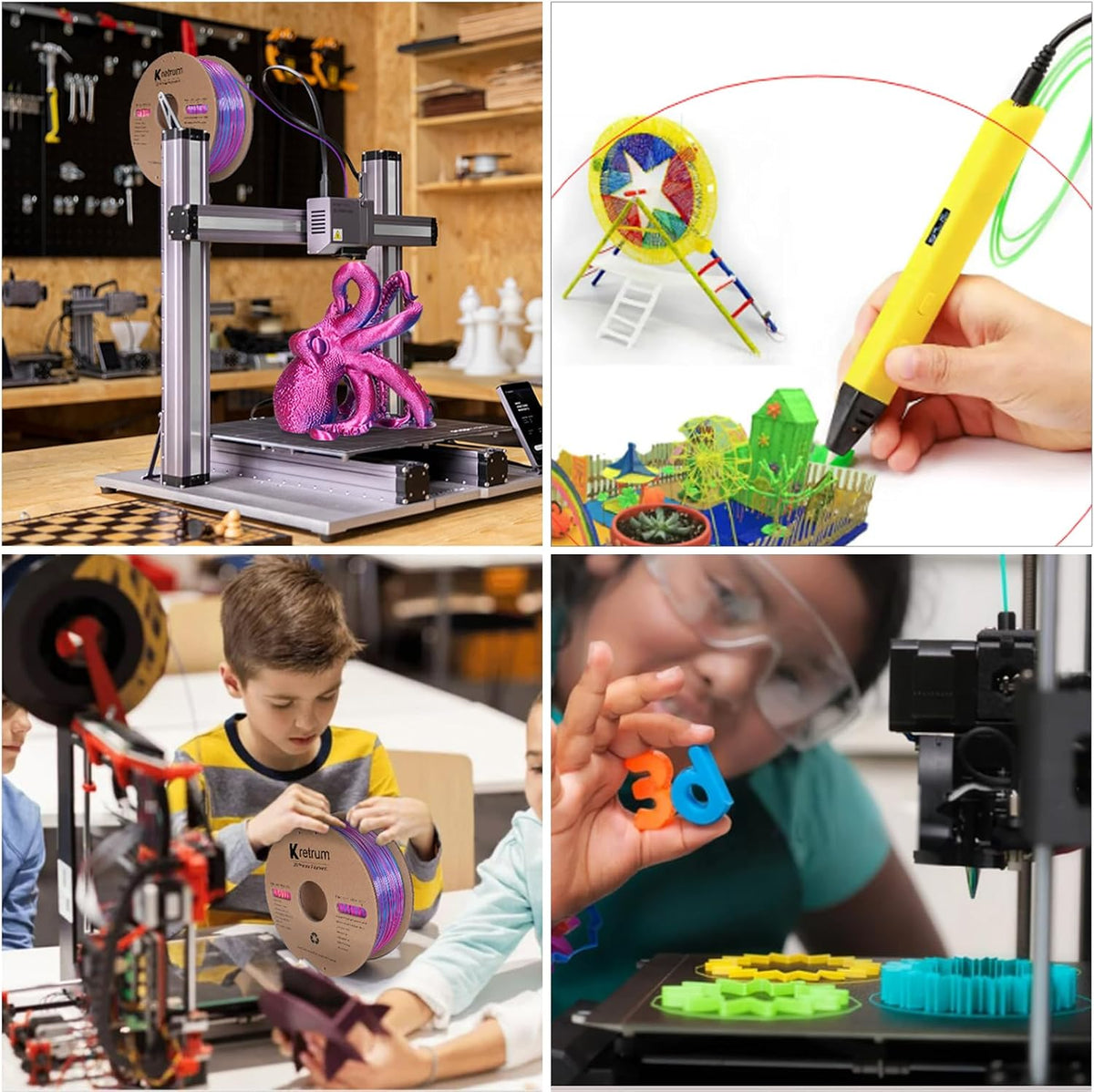 Kretrum Silk Dual Color 3D Printer Filament Bundle, 1.75 mm Color Changing PL...