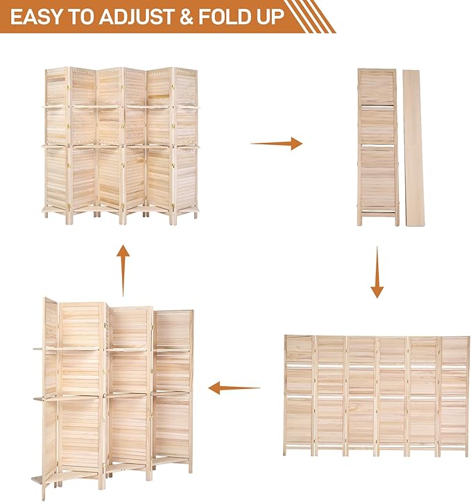 Bonnlo 6 Panels Wood Room Divider - Image 3