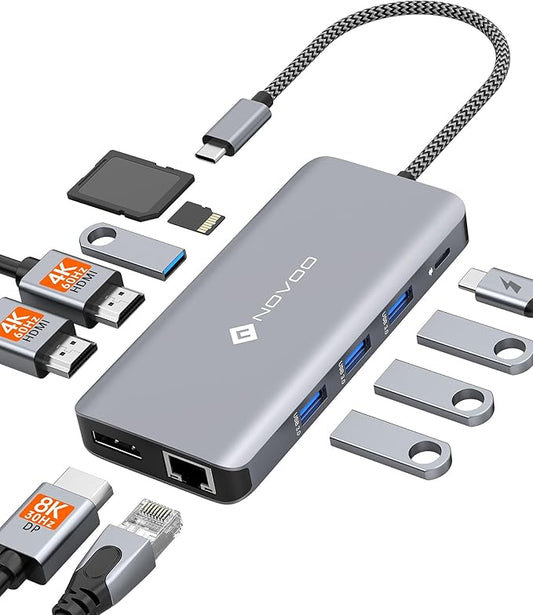 USB C Docking Station, NOVOO Triple Display Type C Hub Dual Monitor HDMI by NOVOO
