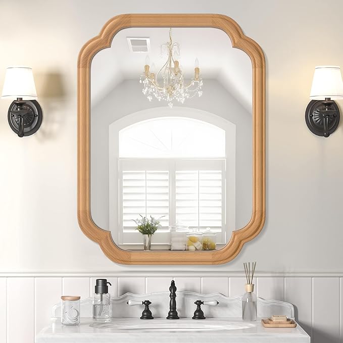 Natural Wood Framed Mirror, 18X24 Inch Bathroom Mirror by FerytangeHome