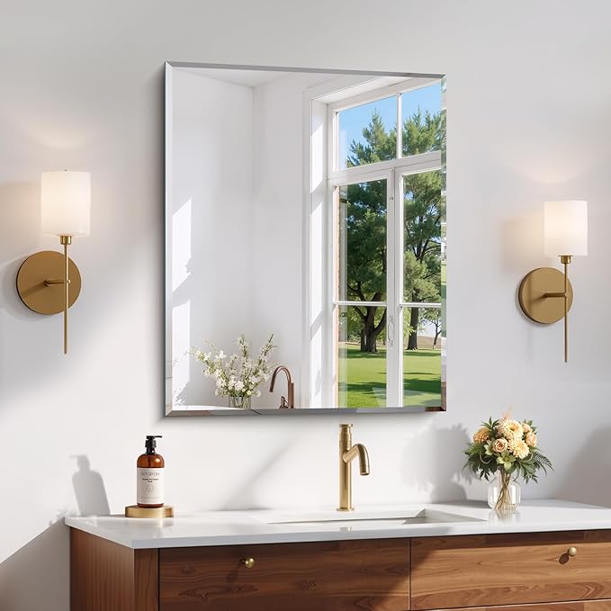 CILIBER Beveled Mirror, 24x30 Frameless Beveled Bathroom Mirrors by CILIBER