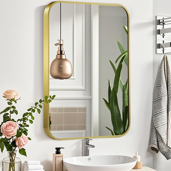 20x30 Inch Gold Mirror, Framed Rectangle Mirror - Image 2