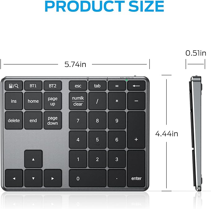 iClever Bluetooth Number Pad, Aluminum 34-Key Wireless Numeric Keypad, USB-C - Image 6