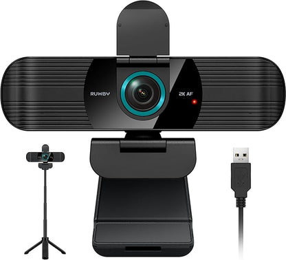 RUWBY QHD 2K Webcam with Built-in Dual Mics, Wide-Angle Lens, Privacy Cover by Unknown